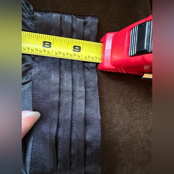 Color Style Black Satin short Striped Sleeves Metal Buttons V Neck Ruffles SZ XL - Picture 11 of 14